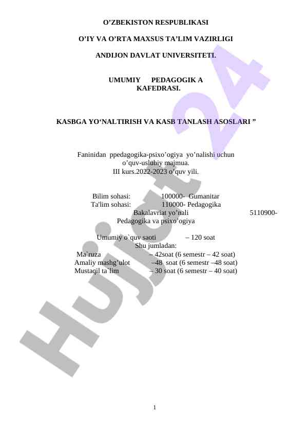 Kasbga Yo‘naltirish Va Kasb Tanlash Asoslari
