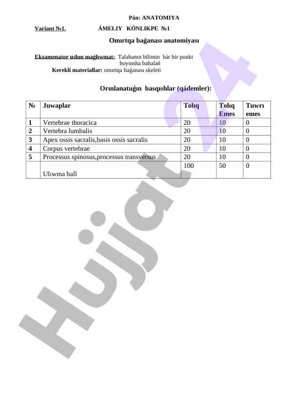 Anatomiya examenator maǵlıwmatlar