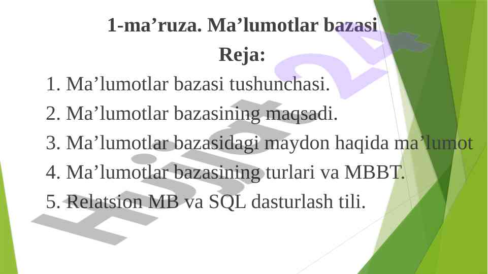 Ma’lumotlar bazasi tushunchasi va asosiy tavsiflar