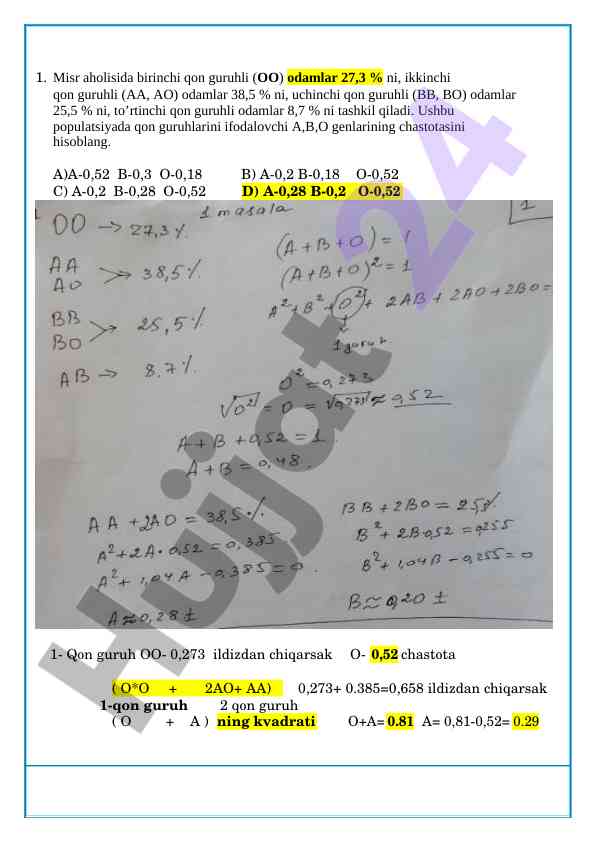 Qon guruhlari va gen chastotalarining hisobi