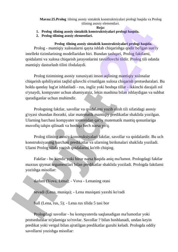 Prolog tilining asosiy sintaktik konstruktsiyalari