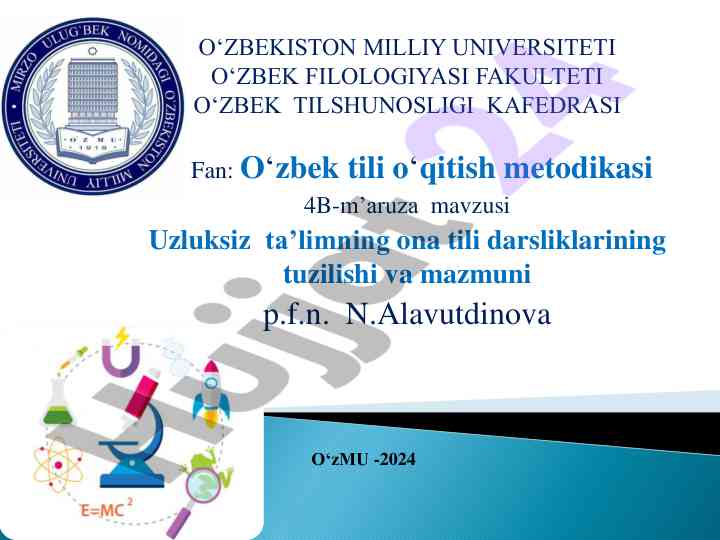 Ona tili o‘qitish metodikasi darsliklari tuzilishi