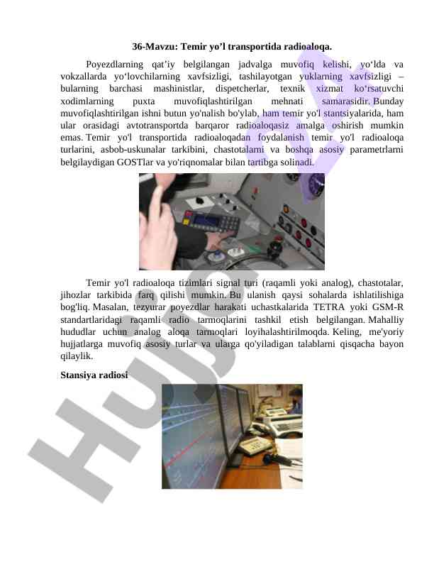 Temir yo‘l transportida radioaloqa tizimlari