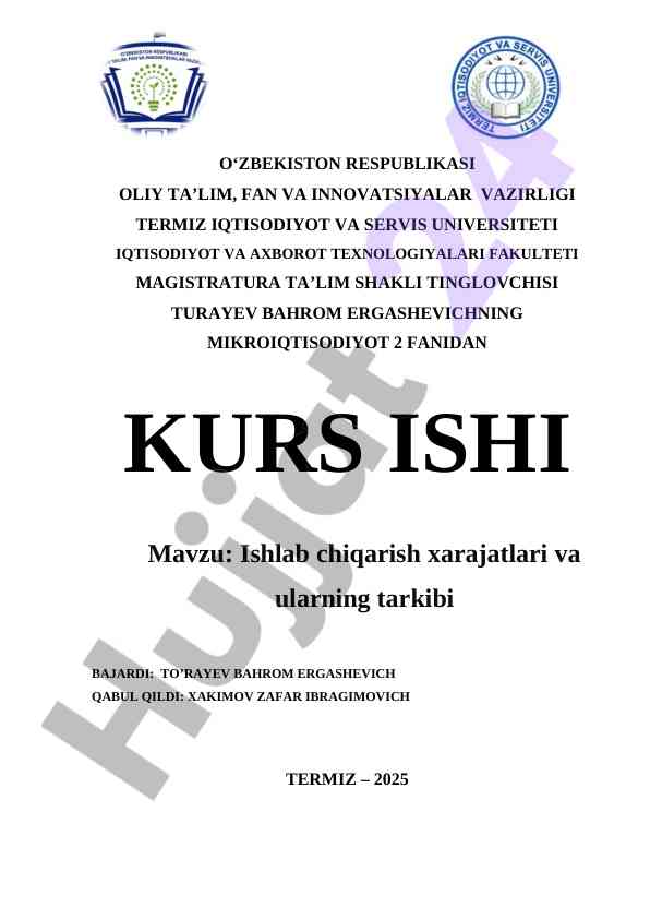 Ishlab Chiqarish Xarajatlari Va Ularning Tarkibi