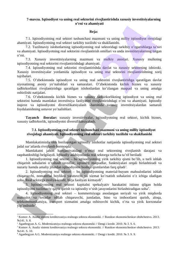 Xususiy investitsiyalar va iqtisodiyot rivoji