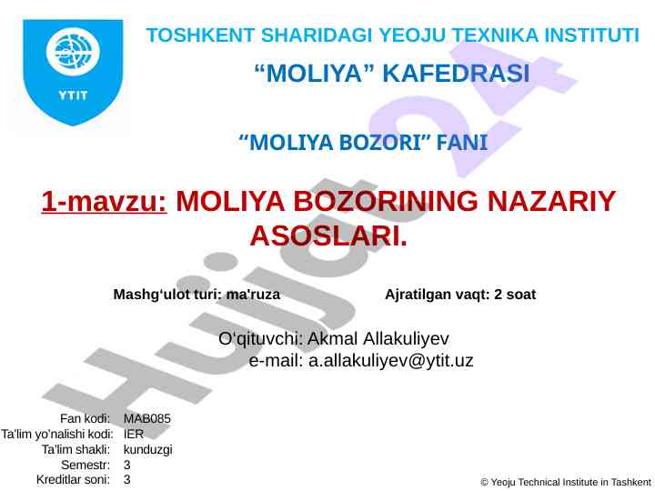 Moliya bozorining nazariy asoslari