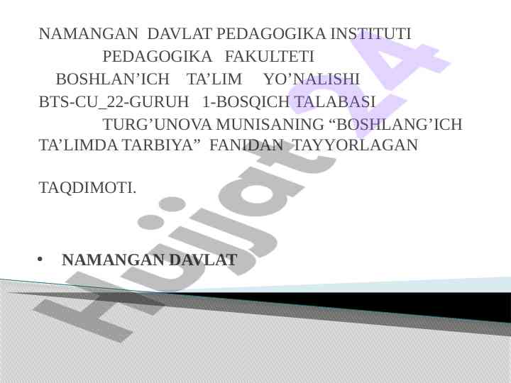 Boshlang‘ich ta’limda tarbiya muhim asoslari