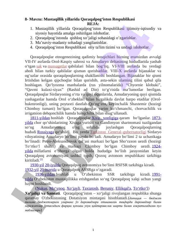 Qoraqalpog‘iston respublikasi mustaqillik yillarida