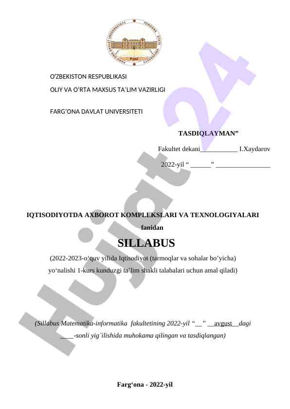 Iqtisodiyotda axborot komplekslari va texnologiyalari sillabus