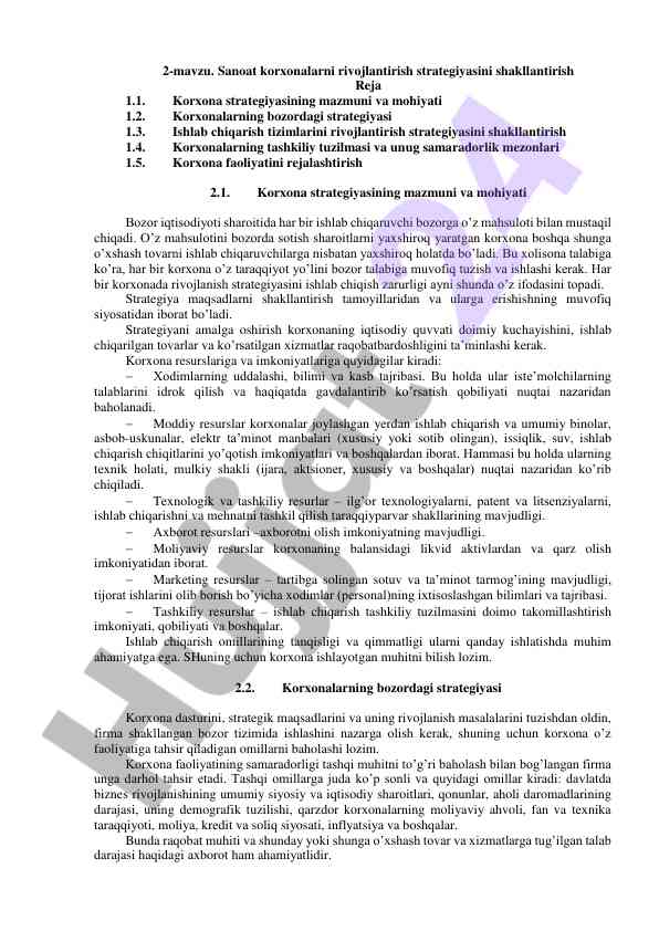 Sanoat korxonalarining rivojlanish strategiyasi