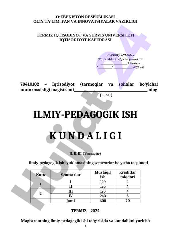 Ilmiy-pedagogik ish kundaligi