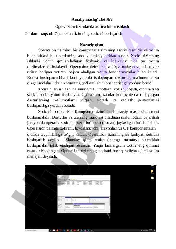 Operatsion tizimlarda xotira bilan ishlash