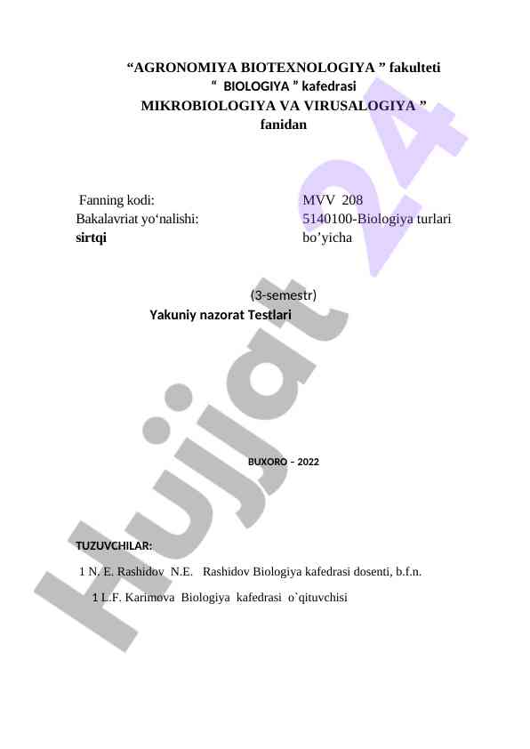 Mikrobiologiya va virusalogiya testlari
