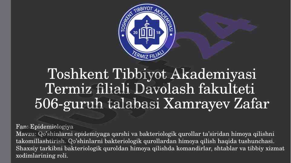 Epidemiologiya va qo'shinlarni himoya qilish usullari