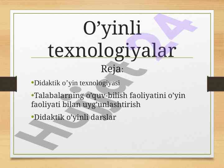 Didaktik o'yinli darslar va talabalar faoliyati