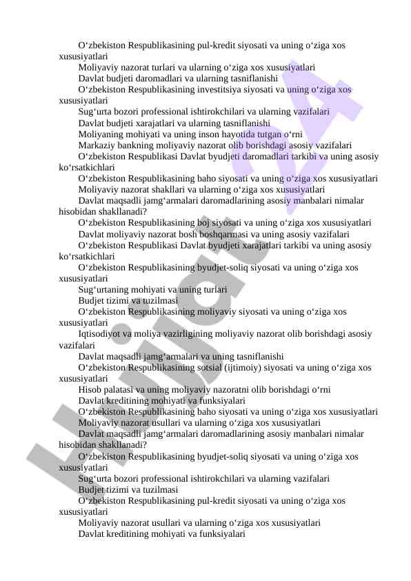 O‘zbekiston respublikasi pul-kredit siyosati tafsilotlari