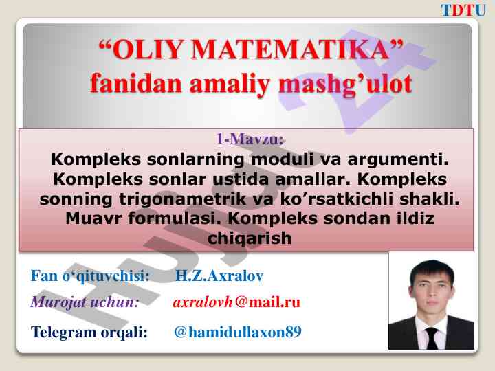 Kompleks sonlarning moduli va argumenti
