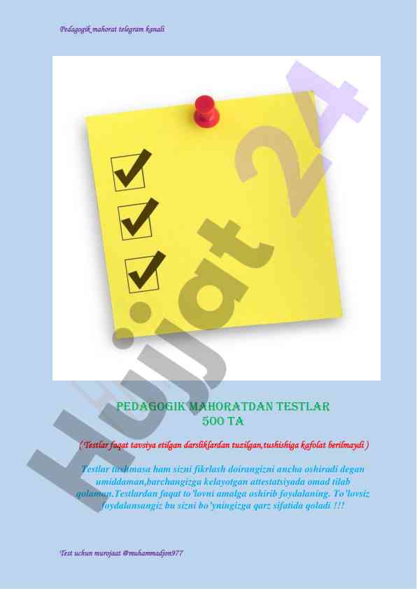 Pedagogik mahorat testlari bo'yicha tavsiyalar