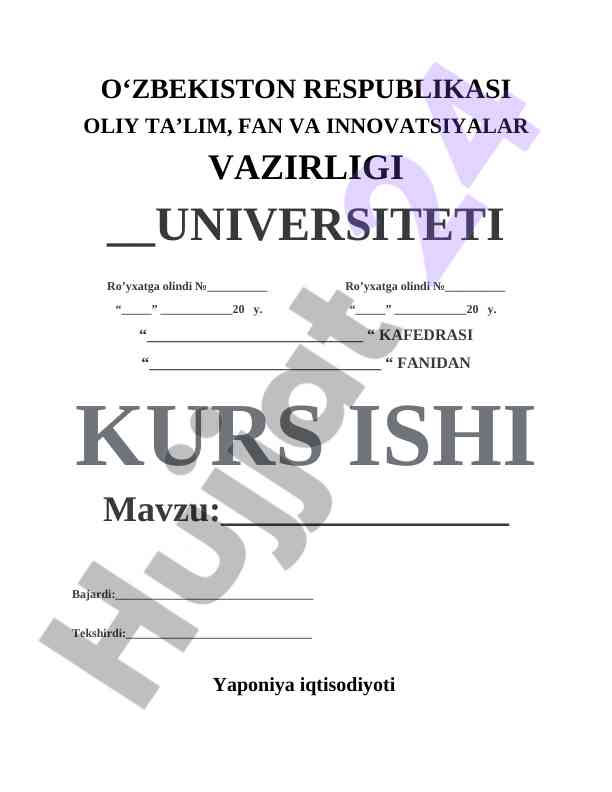 Yaponiya Iqtisodiyoti Mavzu Kurs Ishlari