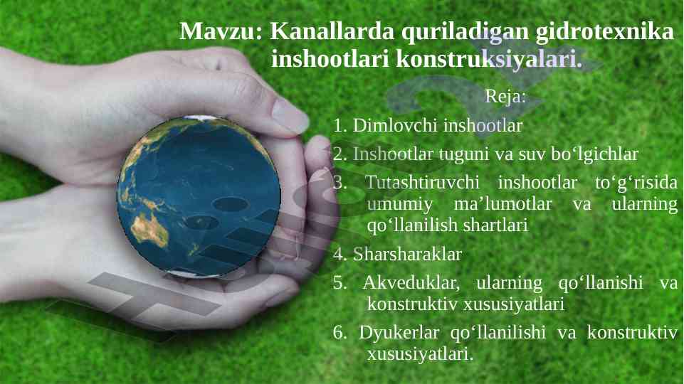 Kanallarda quriladigan gidrotexnika inshootlari