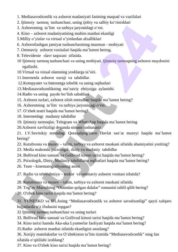 Mediasavodxonlik va axborot madaniyati tushunchalari