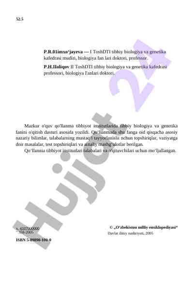 Tibbiy biologiya va genetika o‘quv qo‘llanmasi