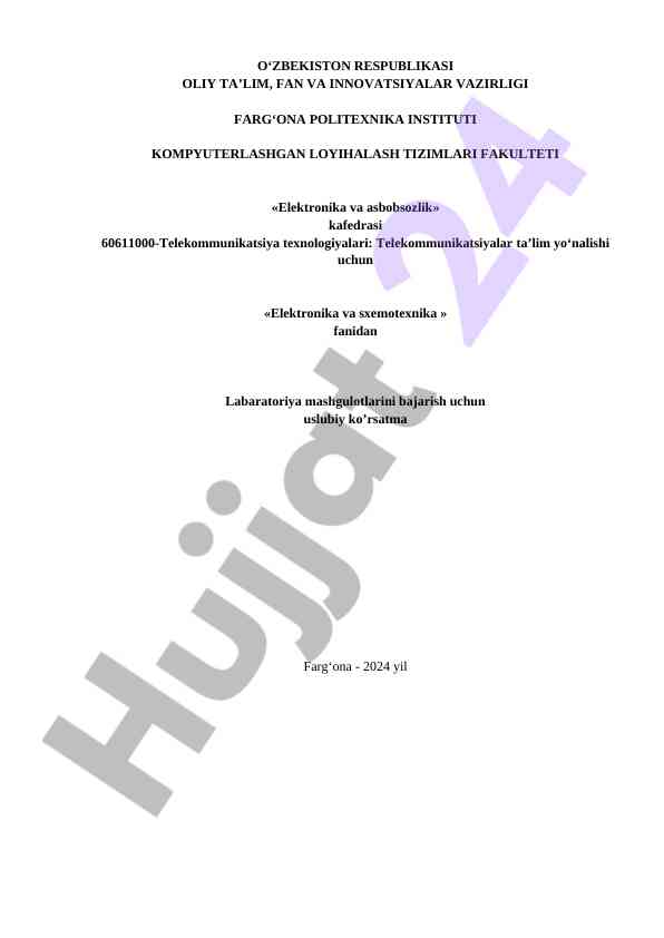 Laboratoriya mashg‘ulotlari uchun uslubiy ko‘rsatma