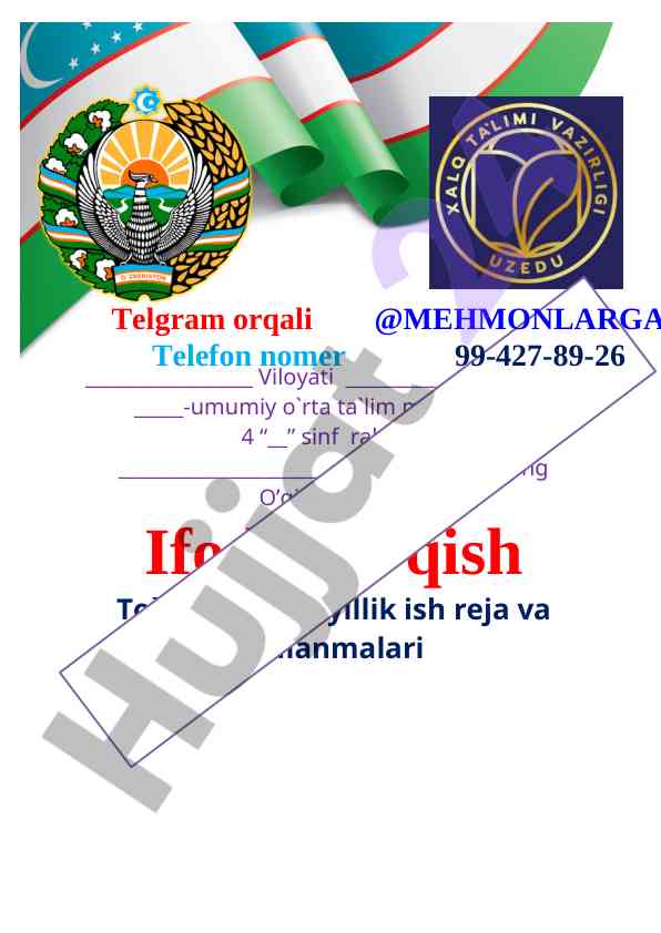 Ifodali o‘qish to‘garak reja va ishlanmalari