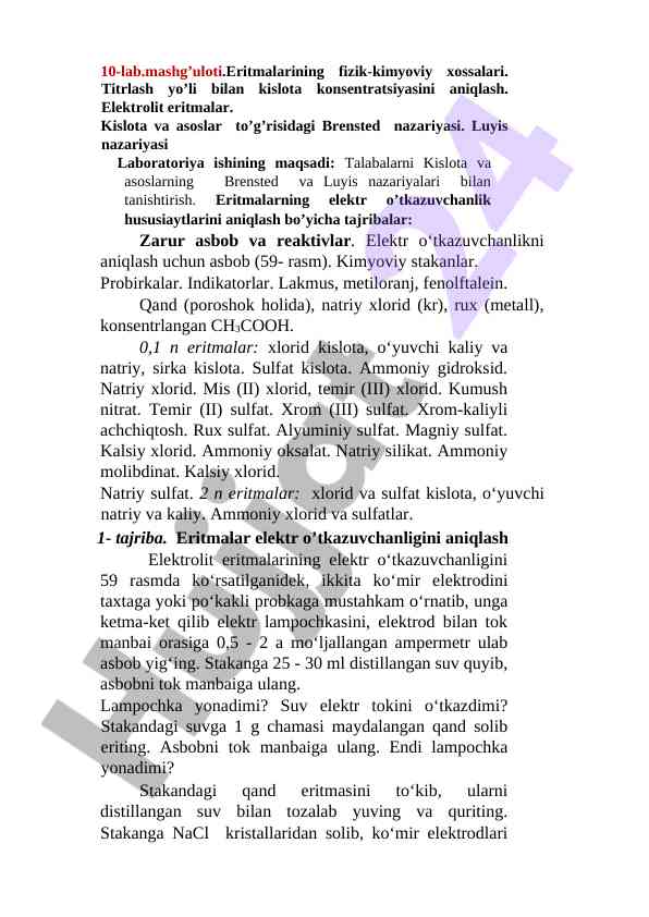 Fizik-kimyoviy xossalari eritmalarini o‘rganish