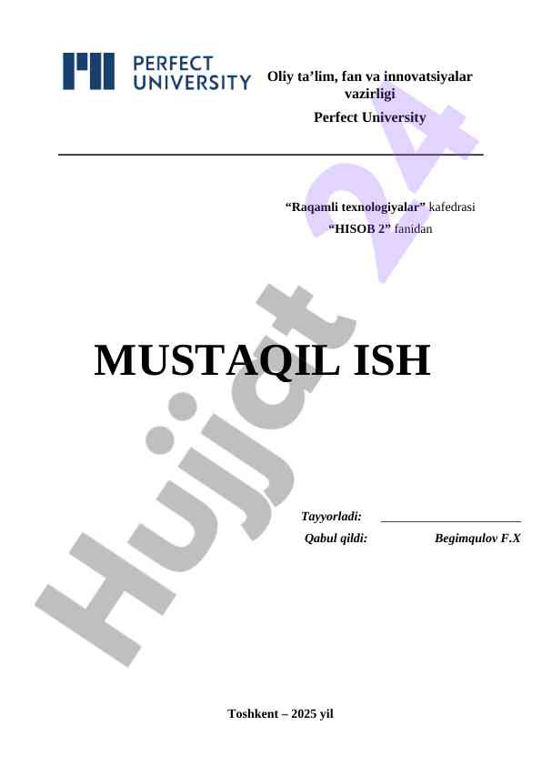 Hisob 2 fani bo'yicha topshirish variantlari