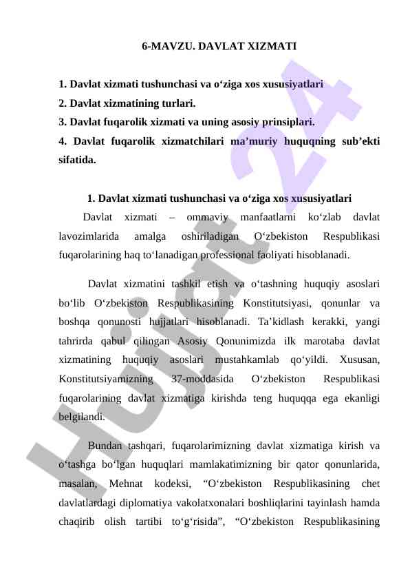 Davlat xizmati tushunchasi va xususiyatlari