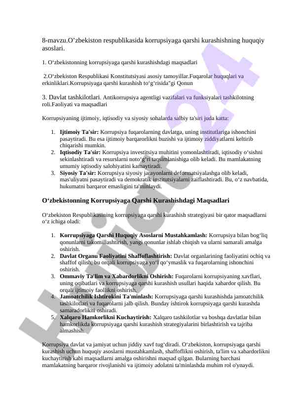 Korrupsiyaga qarshi kurashishning huquqiy asoslari