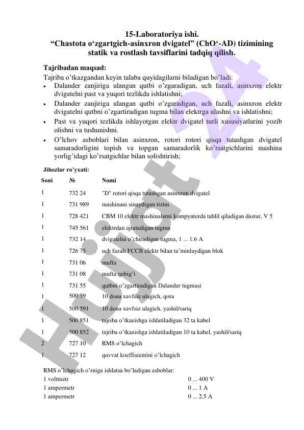 Chastota o'zgartgich-asinxron dvigatel tadqiqoti