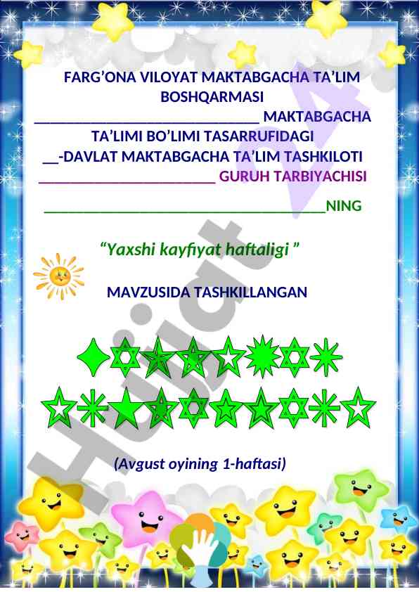 Yaxshi kayfiyat haftaligi mavzusida dars ishlanmasi