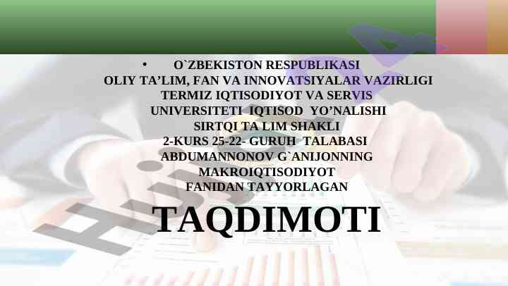 Makroiqtisodiy ko'rsatkichlar taqdimoti