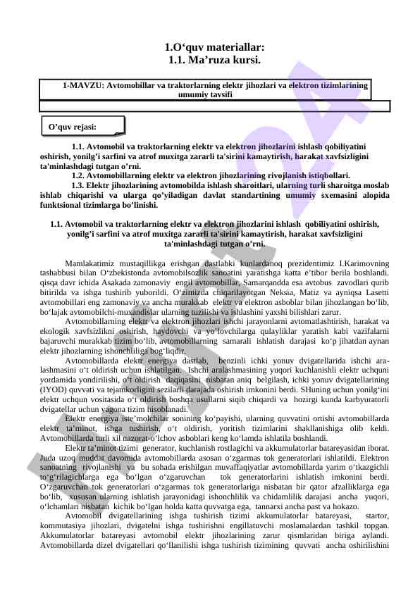 Avtomobillar va traktorlarni elektr jihozlari taqdimoti
