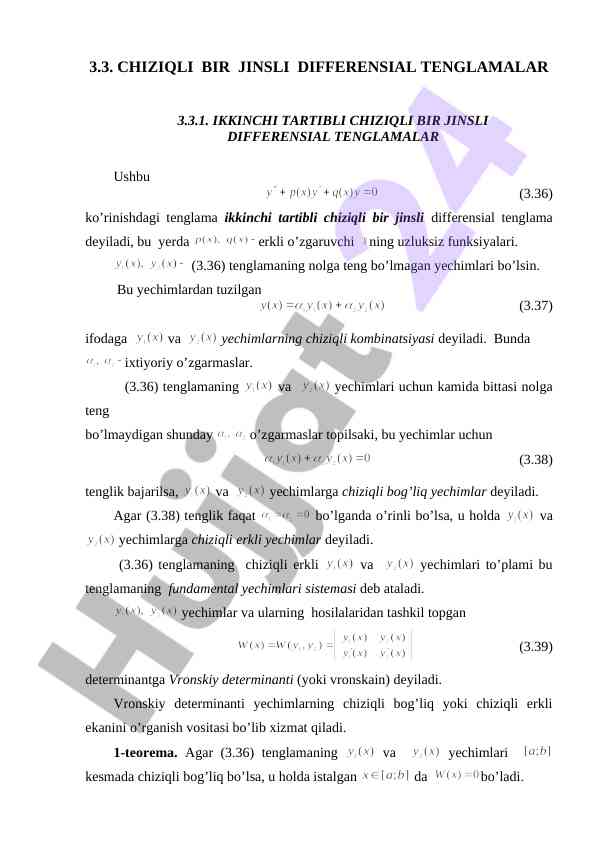Ikkinchi tartibli chiziqli bir jinsli tenglamalar