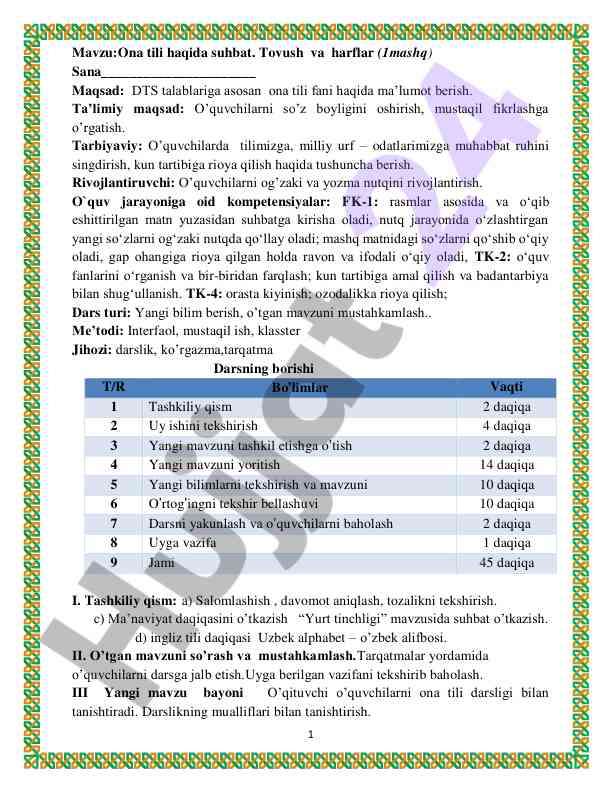 Ona tili haqida suhbat tovush va harflar