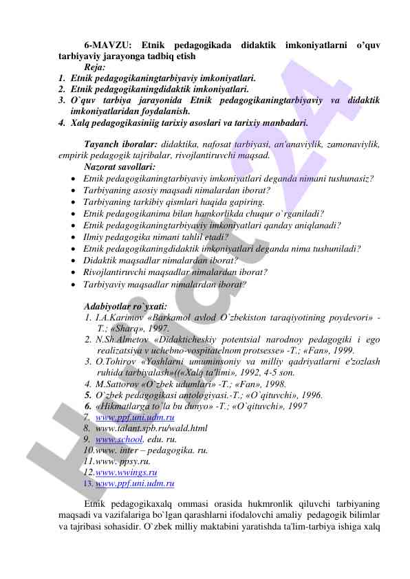Etnik pedagogikada didaktik imkoniyatlar