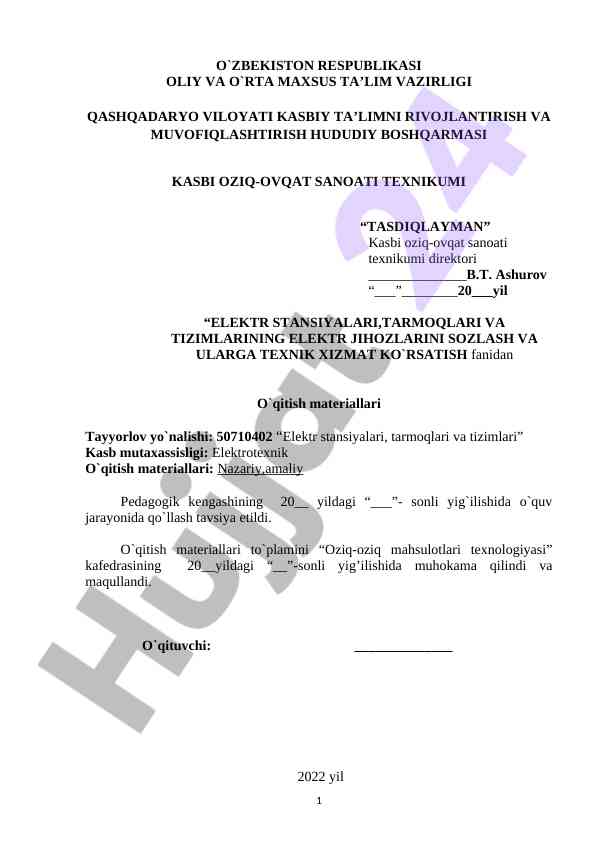 Elektr stansiyalari muhitida o'qitish materiallari
