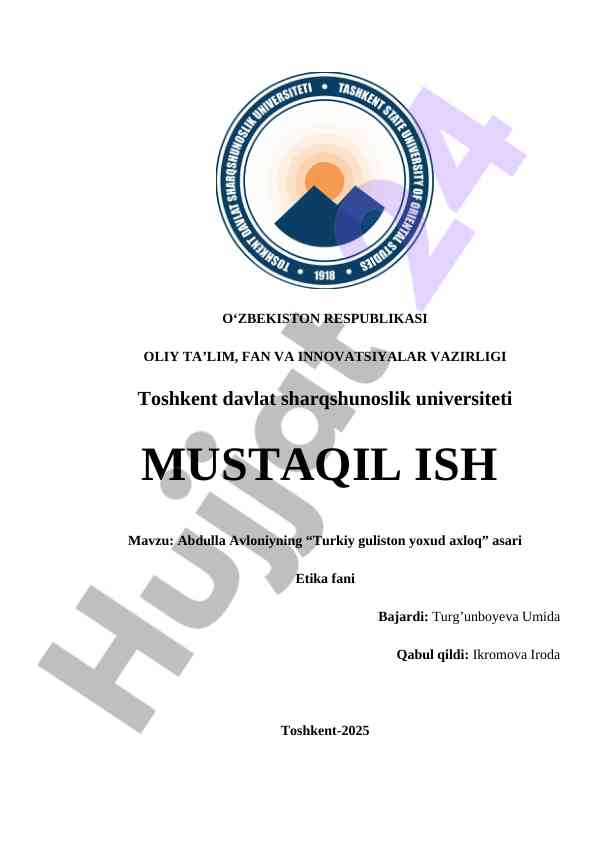 Abdulla Avloniyning “Turkiy guliston yoxud axloq” asari