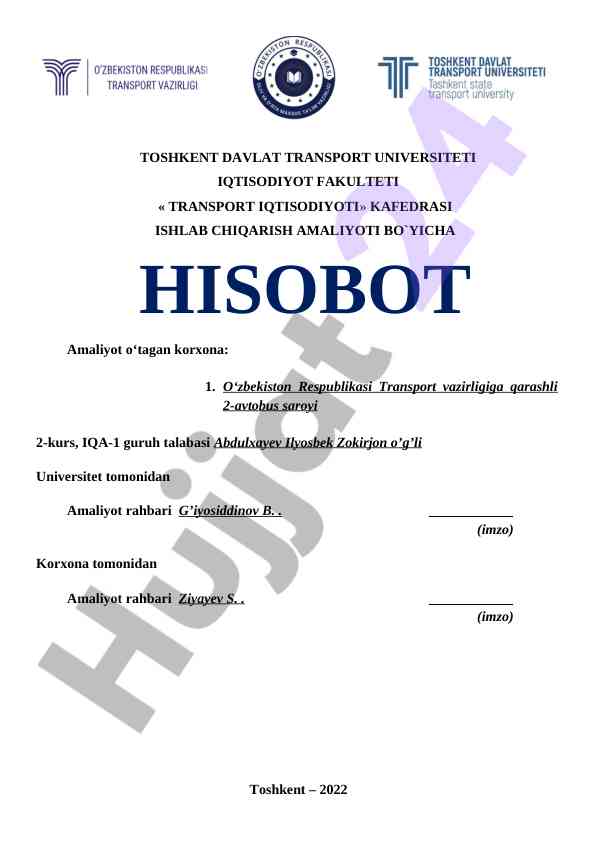 Transport iqtisodiyoti amaliyoti hisoboti