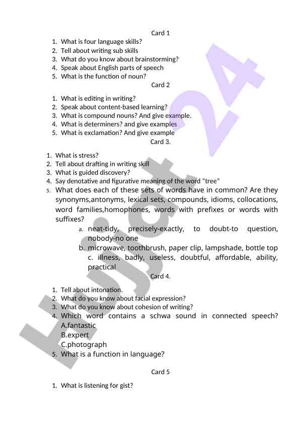 Four language skills and writing sub skills overview