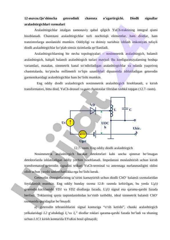 Qo’shimcha geterodinli chastota o’zgartirgichi