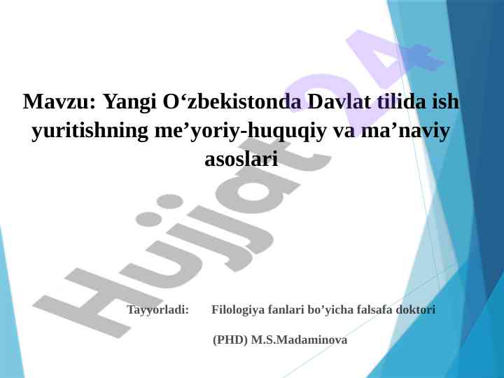 Yangi o‘zbekistonda davlat tilida ish yuritish asoslari