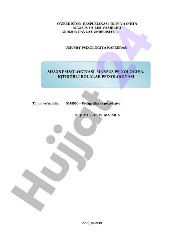 Iqtidorli bolalar psixologiyasi o‘quv uslubiy majmua