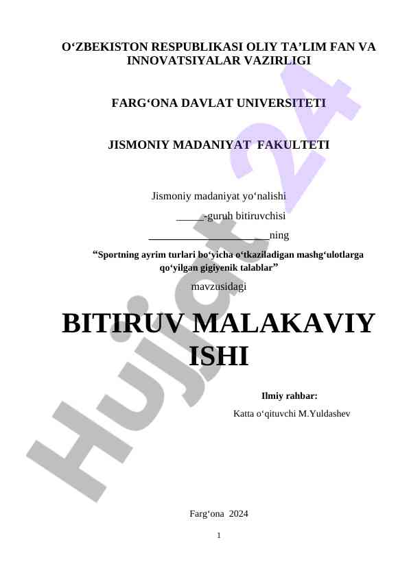 Sport turlari bo'yicha mashg'ulotlarga gigiyenik talablar