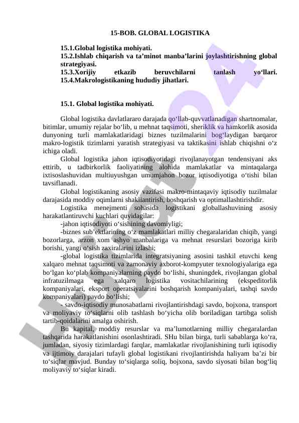 Global logistika va uning asosiy vazifalari