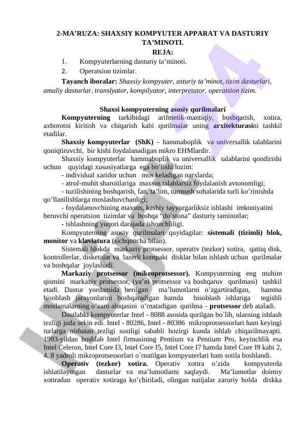 Shaxsiy kompyuter apparati va dasturiy ta’minoti