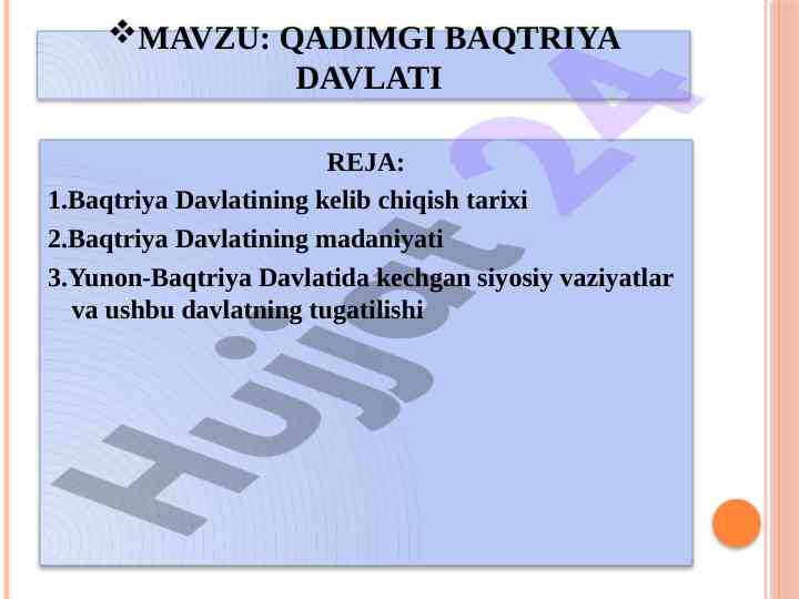 Qadimgi baqtriya davlati tarixi va madaniyati